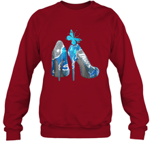 NFL Detroit Lions High Heel Butterfly Rhinestone Tide Crewneck Sweatshirt - NFLFanGift