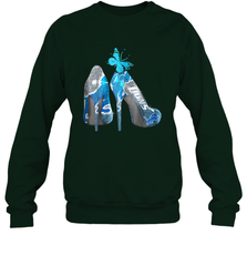 NFL Detroit Lions High Heel Butterfly Rhinestone Tide Crewneck Sweatshirt - NFLFanGift