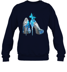 NFL Detroit Lions High Heel Butterfly Rhinestone Tide Crewneck Sweatshirt - NFLFanGift