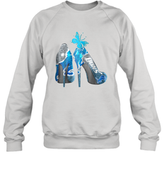 NFL Detroit Lions High Heel Butterfly Rhinestone Tide Crewneck Sweatshirt - NFLFanGift