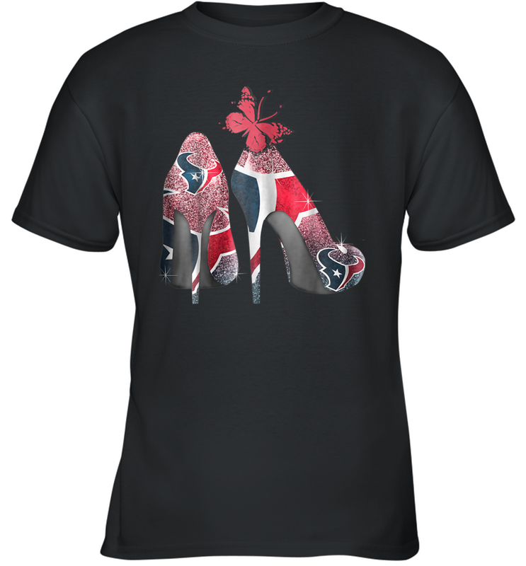 NFL Houston Texans High Heel Butterfly Rhinestone Tide Youth T-Shirt - NFLFanGift