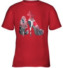 NFL Houston Texans High Heel Butterfly Rhinestone Tide Youth T-Shirt - NFLFanGift