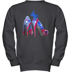 NFL Buffalo Bill Rhinestone High Heels Butterfly Rhinestone Tide Youth Sweatshirt - NFLFanGift