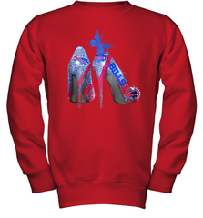 NFL Buffalo Bill Rhinestone High Heels Butterfly Rhinestone Tide Youth Sweatshirt - NFLFanGift