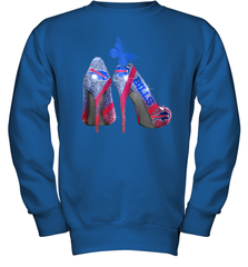 NFL Buffalo Bill Rhinestone High Heels Butterfly Rhinestone Tide Youth Sweatshirt - NFLFanGift