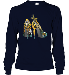 NFL Jacksonville Jaguars High Heel Butterfly Rhinestone Long Sleeve T-Shirt - NFLFanGift