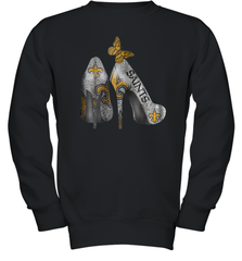 NFL New Orleans Saints High Heel Butterfly Rhinestone Tide Youth Sweatshirt - NFLFanGift