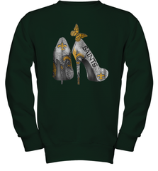 NFL New Orleans Saints High Heel Butterfly Rhinestone Tide Youth Sweatshirt - NFLFanGift