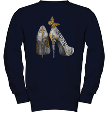 NFL New Orleans Saints High Heel Butterfly Rhinestone Tide Youth Sweatshirt - NFLFanGift