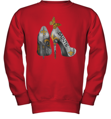 NFL New Orleans Saints High Heel Butterfly Rhinestone Tide Youth Sweatshirt - NFLFanGift