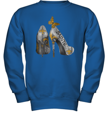NFL New Orleans Saints High Heel Butterfly Rhinestone Tide Youth Sweatshirt - NFLFanGift