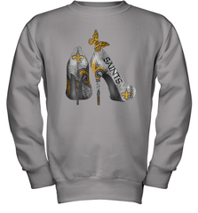 NFL New Orleans Saints High Heel Butterfly Rhinestone Tide Youth Sweatshirt - NFLFanGift