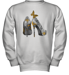 NFL New Orleans Saints High Heel Butterfly Rhinestone Tide Youth Sweatshirt - NFLFanGift