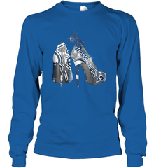 NFL Los Angeles Rams High Heel Butterfly Rhinestone Tide Long Sleeve T-Shirt - NFLFanGift