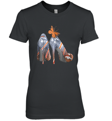 NFL Denver Broncos High Heel Butterfly Rhinestone Tide Women's The Boyfriend Tee - NFLFanGift