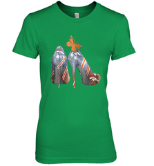 NFL Denver Broncos High Heel Butterfly Rhinestone Tide Women's The Boyfriend Tee - NFLFanGift