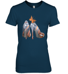 NFL Denver Broncos High Heel Butterfly Rhinestone Tide Women's The Boyfriend Tee - NFLFanGift