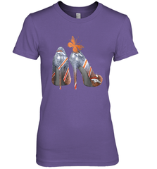 NFL Denver Broncos High Heel Butterfly Rhinestone Tide Women's The Boyfriend Tee - NFLFanGift