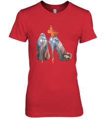 NFL Denver Broncos High Heel Butterfly Rhinestone Tide Women's The Boyfriend Tee - NFLFanGift