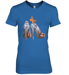 NFL Denver Broncos High Heel Butterfly Rhinestone Tide Women's The Boyfriend Tee - NFLFanGift