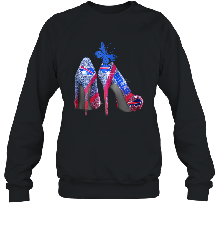 NFL Buffalo Bill Rhinestone High Heels Butterfly Rhinestone Tide Crewneck Sweatshirt - NFLFanGift