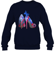 NFL Buffalo Bill Rhinestone High Heels Butterfly Rhinestone Tide Crewneck Sweatshirt - NFLFanGift