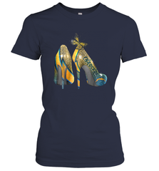 NFL Los Angeles Chargers High Heel Butterfly Rhinestone Women's T-Shirt - NFLFanGift