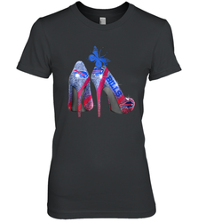 NFL Buffalo Bill Rhinestone High Heels Butterfly Rhinestone Tide Women's The Boyfriend Tee - NFLFanGift