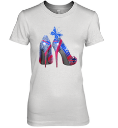NFL Buffalo Bill Rhinestone High Heels Butterfly Rhinestone Tide Women's The Boyfriend Tee - NFLFanGift