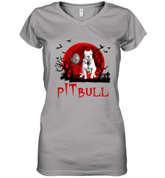 Halloween Stephen king IT Pitbull Moon Shadow shirt Women's Vneck - NFLFanGift