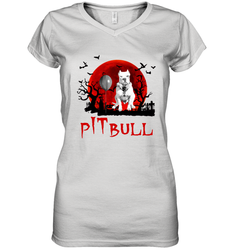 Halloween Stephen king IT Pitbull Moon Shadow shirt Women's Vneck - NFLFanGift