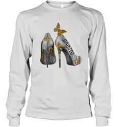 NFL New Orleans Saints High Heel Butterfly Rhinestone Tide Youth Long Sleeve T-Shirt - NFLFanGift