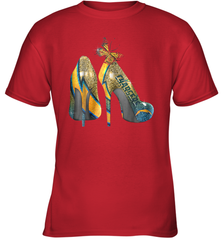NFL Los Angeles Chargers High Heel Butterfly Rhinestone Youth T-Shirt - NFLFanGift