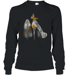NFL New Orleans Saints High Heel Butterfly Rhinestone Tide Long Sleeve T-Shirt - NFLFanGift