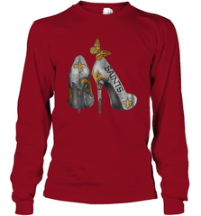 NFL New Orleans Saints High Heel Butterfly Rhinestone Tide Long Sleeve T-Shirt - NFLFanGift
