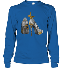 NFL New Orleans Saints High Heel Butterfly Rhinestone Tide Long Sleeve T-Shirt - NFLFanGift