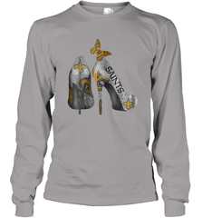 NFL New Orleans Saints High Heel Butterfly Rhinestone Tide Long Sleeve T-Shirt - NFLFanGift