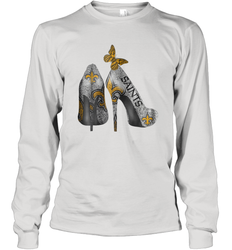 NFL New Orleans Saints High Heel Butterfly Rhinestone Tide Long Sleeve T-Shirt - NFLFanGift