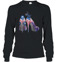 NFL New York Giants High Heel Butterfly Rhinestone Tide Long Sleeve T-Shirt - NFLFanGift