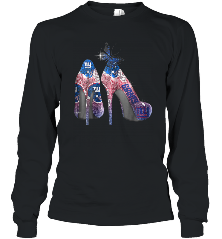 NFL New York Giants High Heel Butterfly Rhinestone Tide Long Sleeve T-Shirt - NFLFanGift