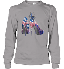 NFL New York Giants High Heel Butterfly Rhinestone Tide Long Sleeve T-Shirt - NFLFanGift