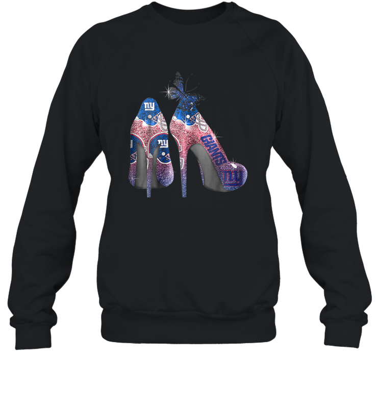 NFL New York Giants High Heel Butterfly Rhinestone Tide Crewneck Sweatshirt - NFLFanGift