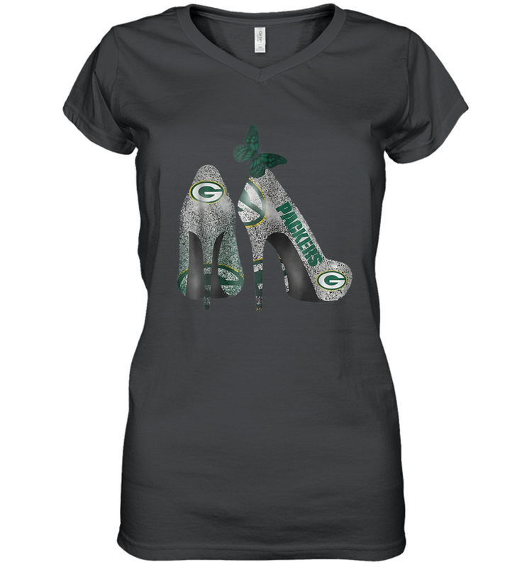 NFL Green Bay Packers Rhinestone High Heels Women's Vneck - NFLFanGift
