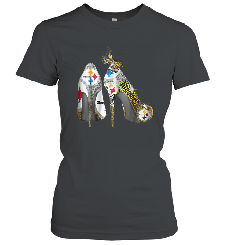 Pittsburgh Steeler High Heel Butterfly Rhinestone Tide Women's T-Shirt - NFLFanGift