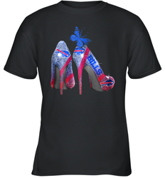 NFL Buffalo Bill Rhinestone High Heels Butterfly Rhinestone Tide Youth T-Shirt - NFLFanGift