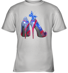 NFL Buffalo Bill Rhinestone High Heels Butterfly Rhinestone Tide Youth T-Shirt - NFLFanGift