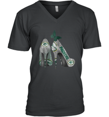 NFL Green Bay Packers Rhinestone High Heels Men's Vneck - NFLFanGift