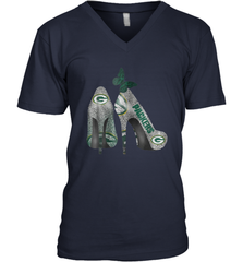 NFL Green Bay Packers Rhinestone High Heels Men's Vneck - NFLFanGift