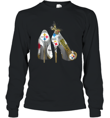 Pittsburgh Steeler High Heel Butterfly Rhinestone Tide Youth Long Sleeve T-Shirt - NFLFanGift