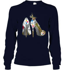 Pittsburgh Steeler High Heel Butterfly Rhinestone Tide Youth Long Sleeve T-Shirt - NFLFanGift